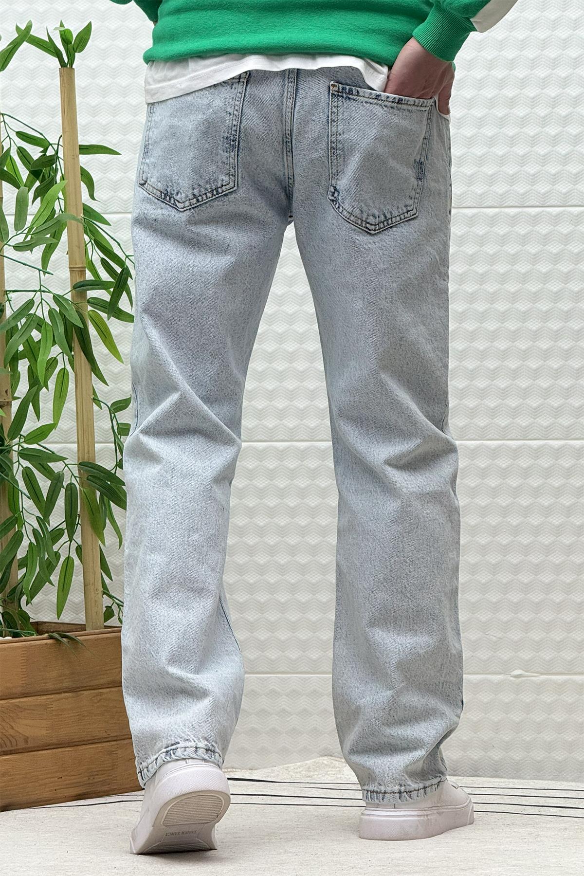 Erkek Beli Lastikli Rahat Kullanım Baggy Kot Pantolon - Buz Mavi