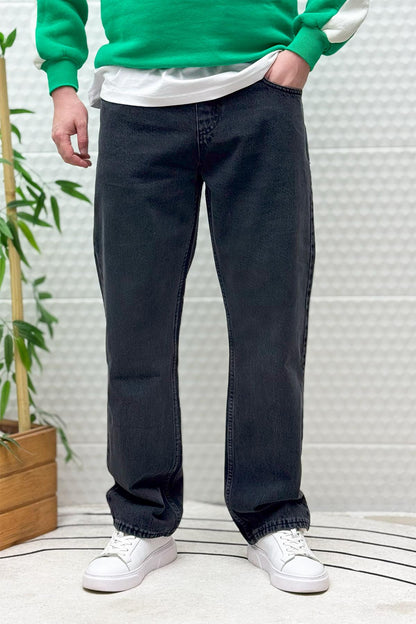 Erkek Beli Lastikli Rahat Kullanım Baggy Kot Pantolon - Füme