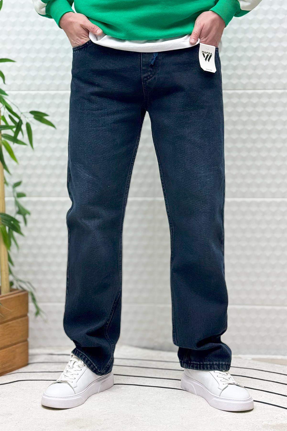 Erkek Beli Lastikli Rahat Kullanım Baggy Kot Pantolon - Petrol Mavi