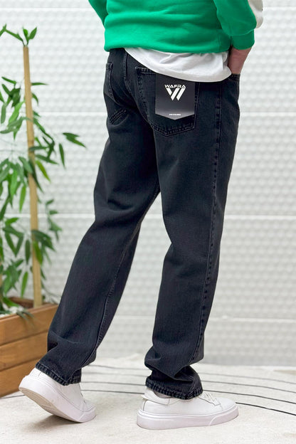 Erkek Beli Lastikli Rahat Kullanım Baggy Kot Pantolon - Füme