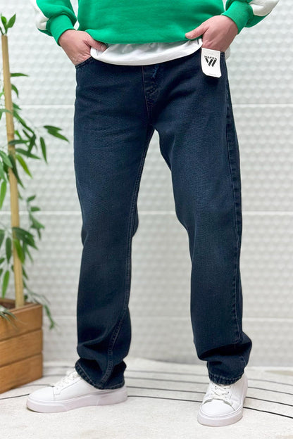 Erkek Beli Lastikli Rahat Kullanım Baggy Kot Pantolon - Petrol Mavi