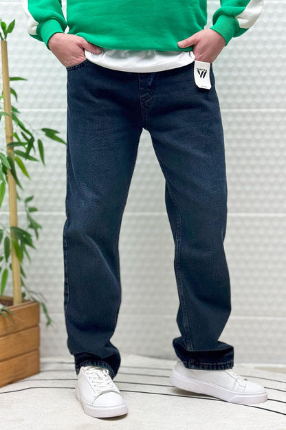 Erkek Beli Lastikli Rahat Kullanım Baggy Kot Pantolon - Petrol Mavi