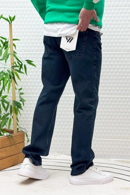 Erkek Beli Lastikli Rahat Kullanım Baggy Kot Pantolon - Petrol Mavi