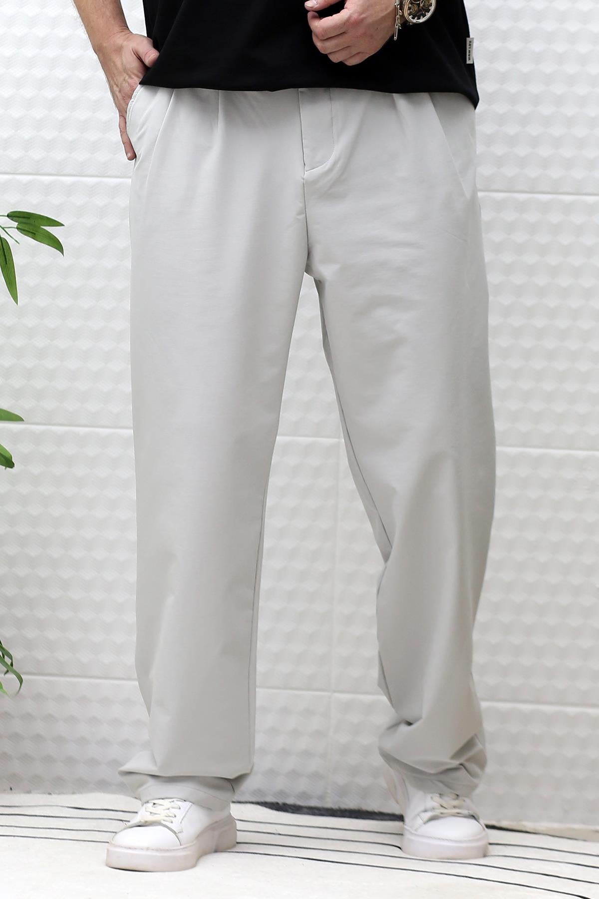 Erkek Bol Kesim Likralı Paraşüt Kumaş Baggy Pantalon - Gri