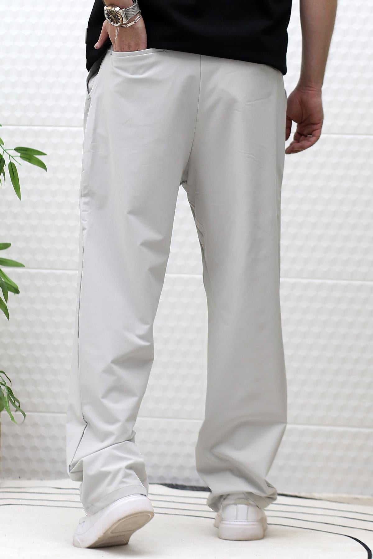 Erkek Bol Kesim Likralı Paraşüt Kumaş Baggy Pantalon - Gri