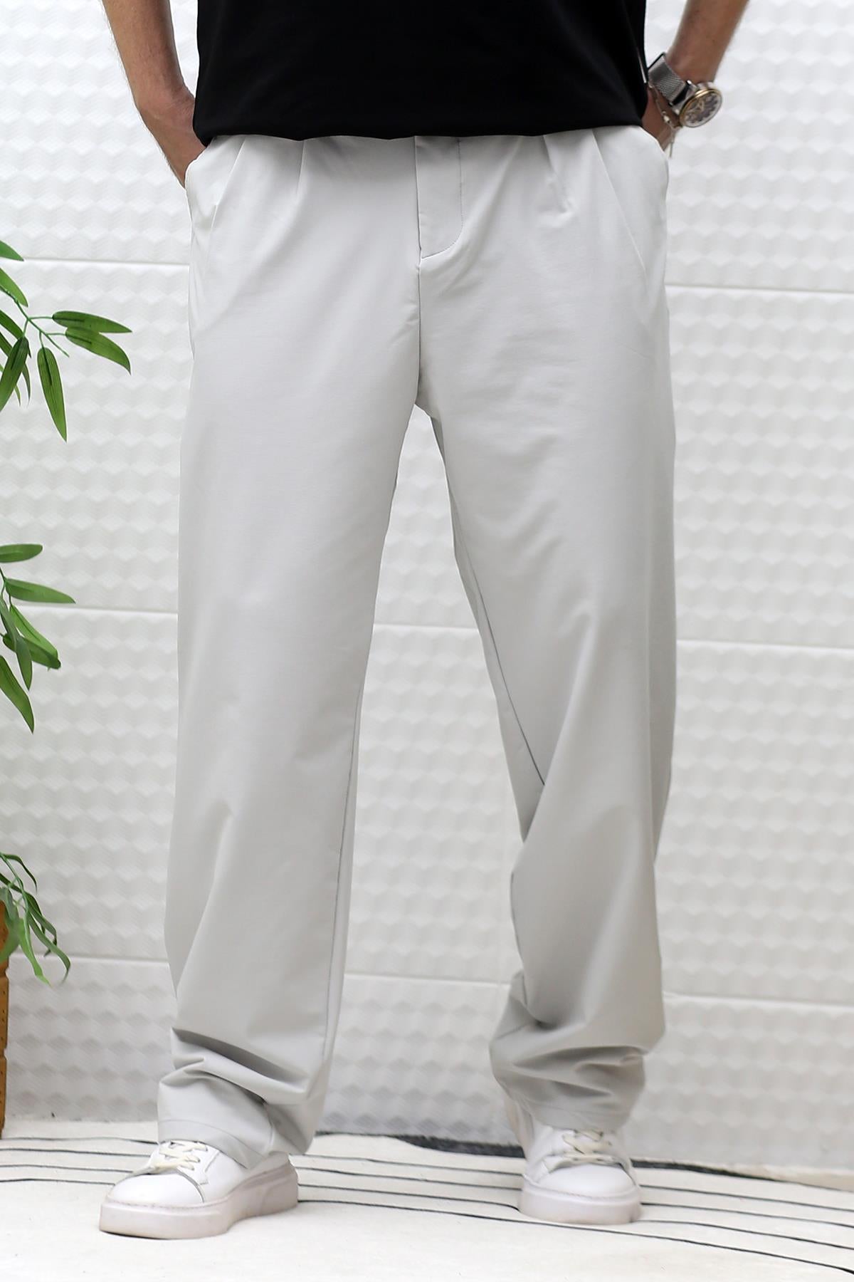 Erkek Bol Kesim Likralı Paraşüt Kumaş Baggy Pantalon - Gri