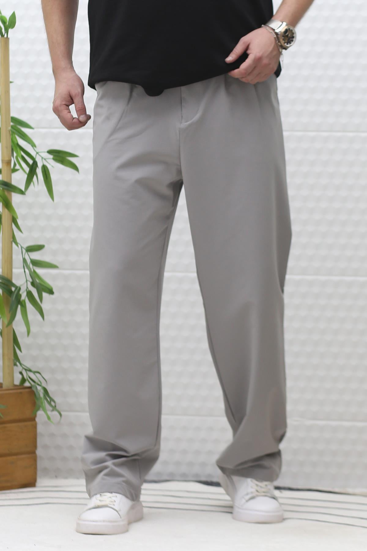 Erkek Bol Kesim Likralı Paraşüt Kumaş Baggy Pantalon - Koyu Gri