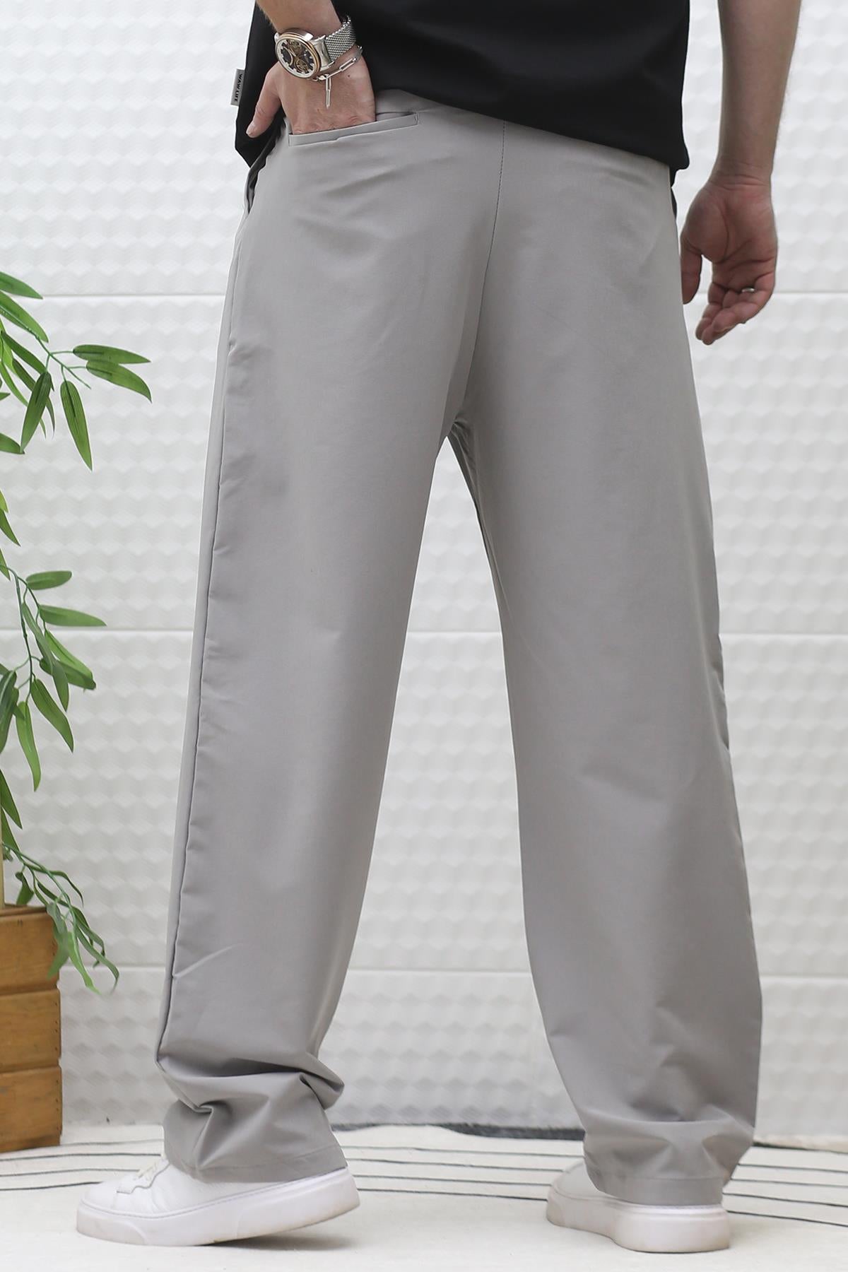 Erkek Bol Kesim Likralı Paraşüt Kumaş Baggy Pantalon - Koyu Gri