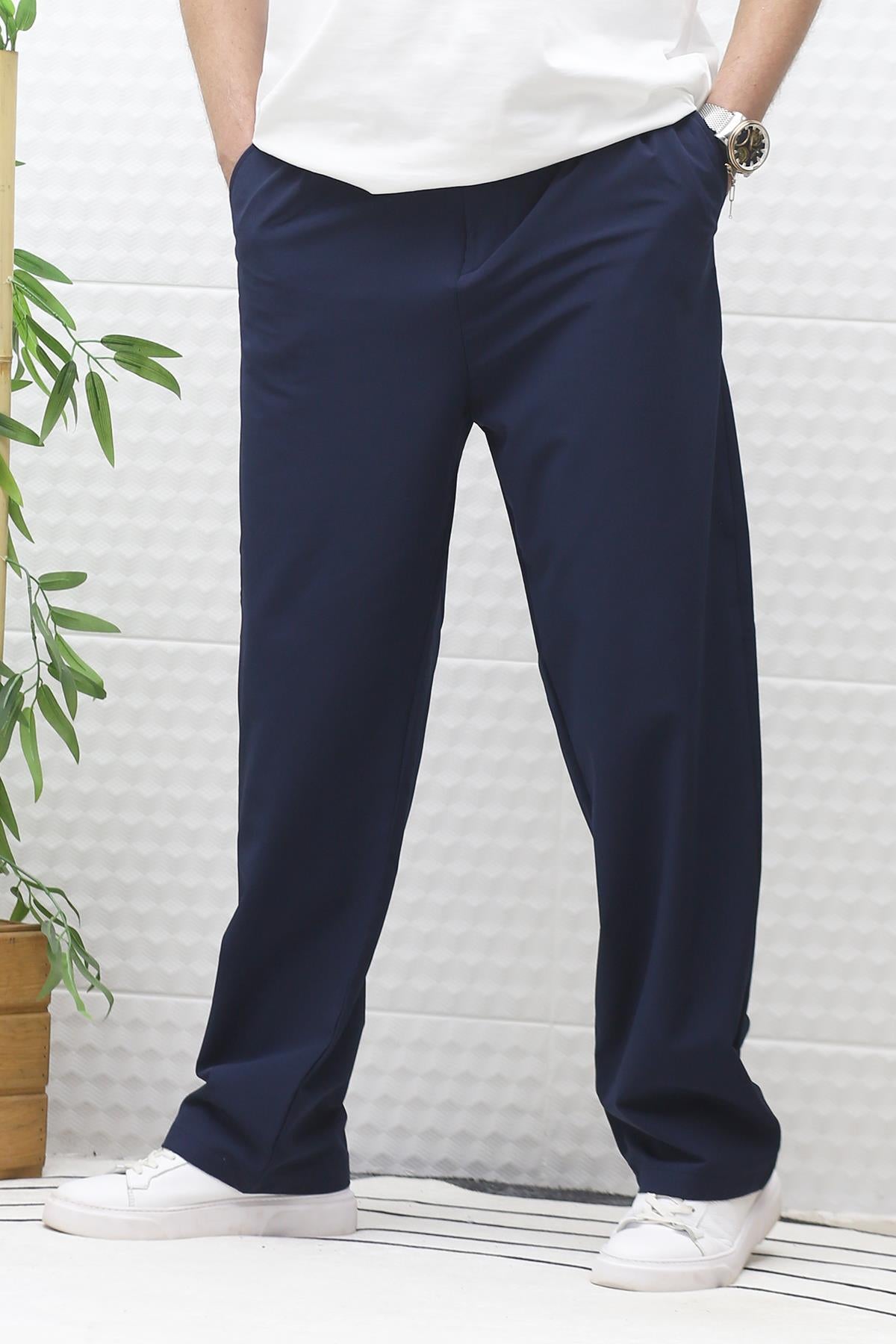 Erkek Bol Kesim Likralı Paraşüt Kumaş Baggy Pantalon - Lacivert