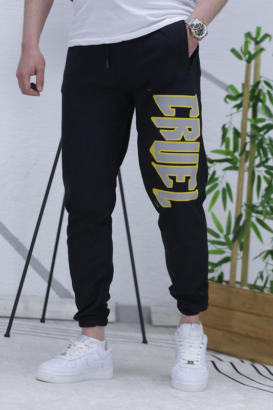 Erkek Cruel Baskılı Yazlık İnce Eşofman - Siyah