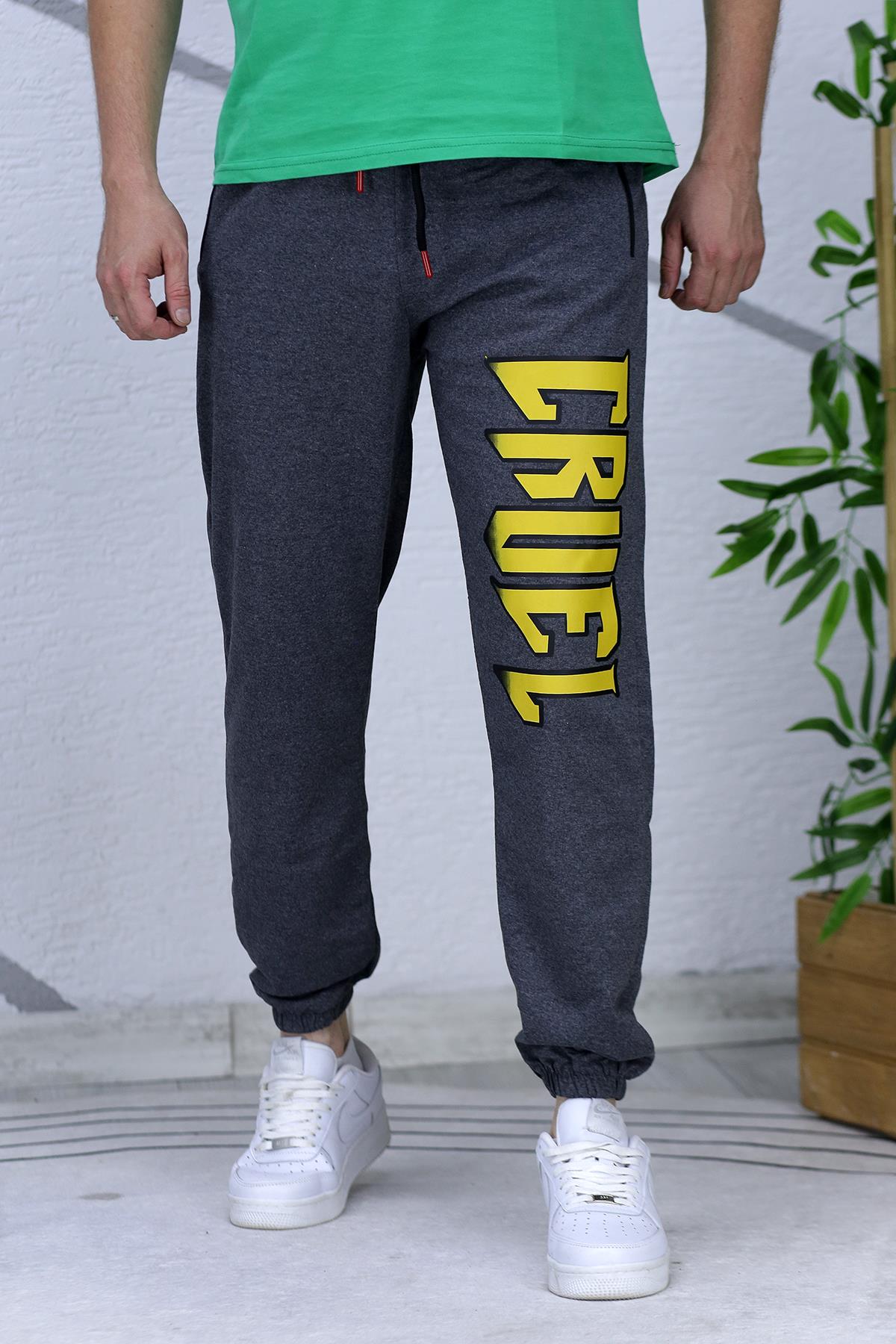 Erkek Cruel Baskılı Yazlık İnce Eşofman - Antrasit