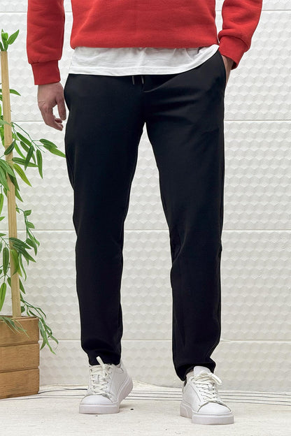 Erkek Düz Paça Çelik Örgü Kumaş Mevsimlik Klasik Pantalon - Siyah
