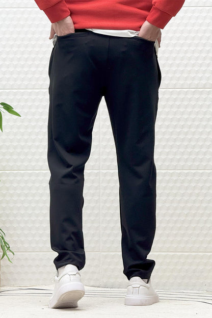 Erkek Düz Paça Çelik Örgü Kumaş Mevsimlik Klasik Pantalon - Siyah