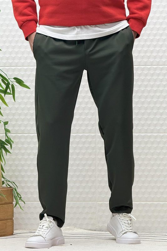 Erkek Düz Paça Çelik Örgü Kumaş Mevsimlik Klasik Pantalon - Haki Yeşil