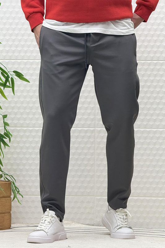 Erkek Düz Paça Çelik Örgü Kumaş Mevsimlik Klasik Pantalon - Füme