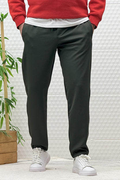 Erkek Düz Paça Çelik Örgü Kumaş Mevsimlik Klasik Pantalon - Haki Yeşil