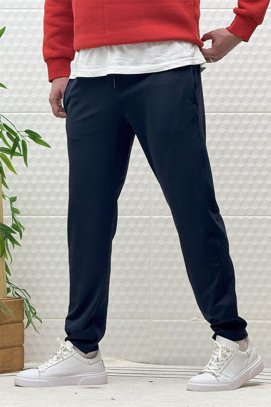 Erkek Düz Paça Çelik Örgü Kumaş Mevsimlik Klasik Pantalon - Lacivert