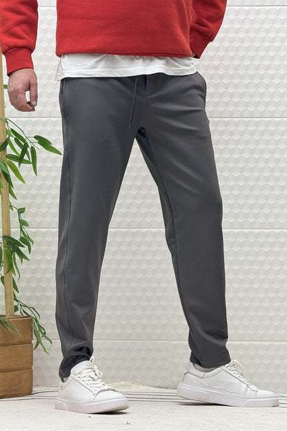 Erkek Düz Paça Çelik Örgü Kumaş Mevsimlik Klasik Pantalon - Füme