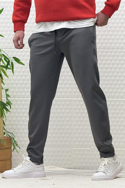 Erkek Düz Paça Çelik Örgü Kumaş Mevsimlik Klasik Pantalon - Füme
