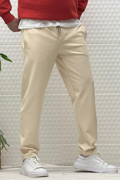 Erkek Düz Paça Çelik Örgü Kumaş Mevsimlik Klasik Pantalon - Bej