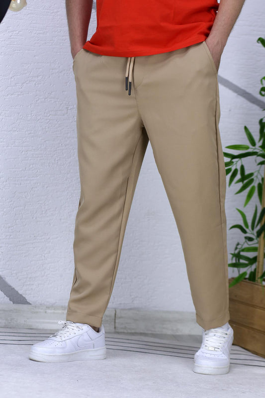 Erkek Düz Paça Likralı Jagger Pantolon - Sütlü Kahve