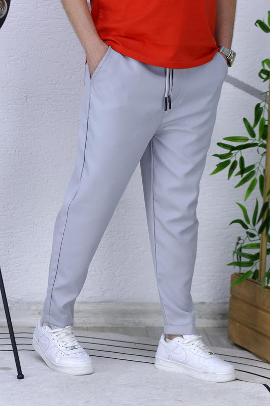 Erkek Düz Paça Likralı Jagger Pantolon - Gri