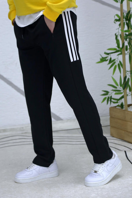 Erkek Düz Paça Yarım Parçalı Mevsimlik Eşofman Altı - Siyah