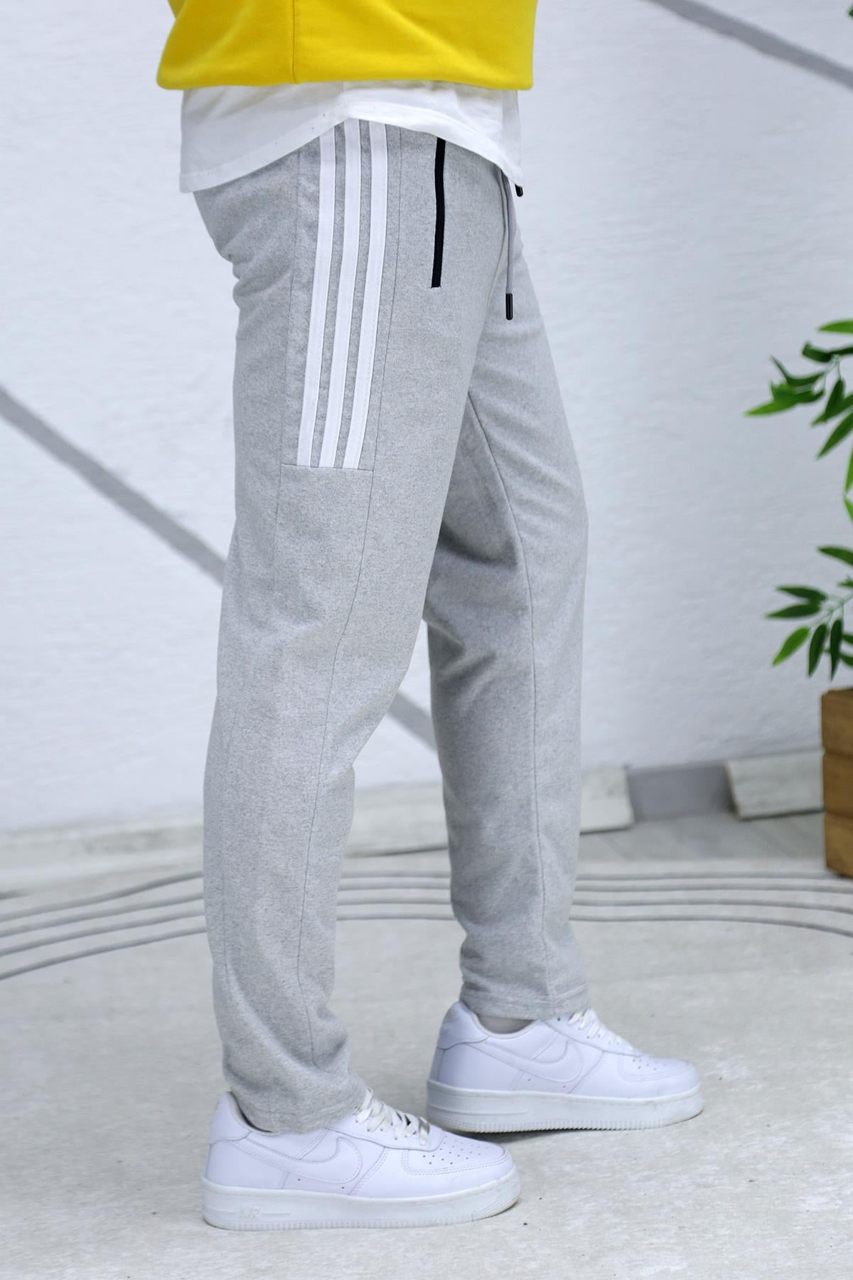 Erkek Düz Paça Yarım Parçalı Mevsimlik Eşofman Altı - Gri