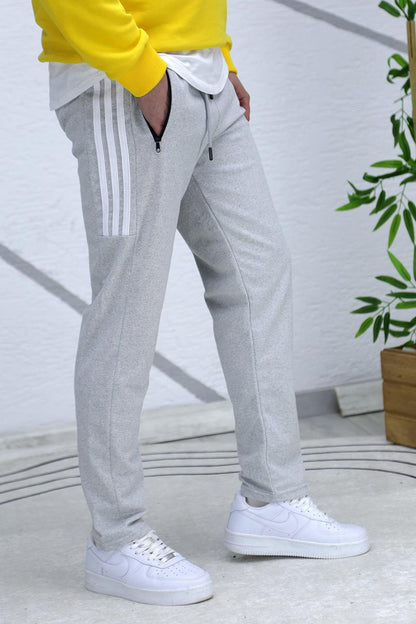 Erkek Düz Paça Yarım Parçalı Mevsimlik Eşofman Altı - Gri