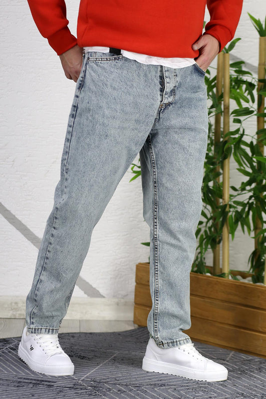 Erkek Düz Paça Yıkamalı Boyfriend Pantolon - Açık Mavi