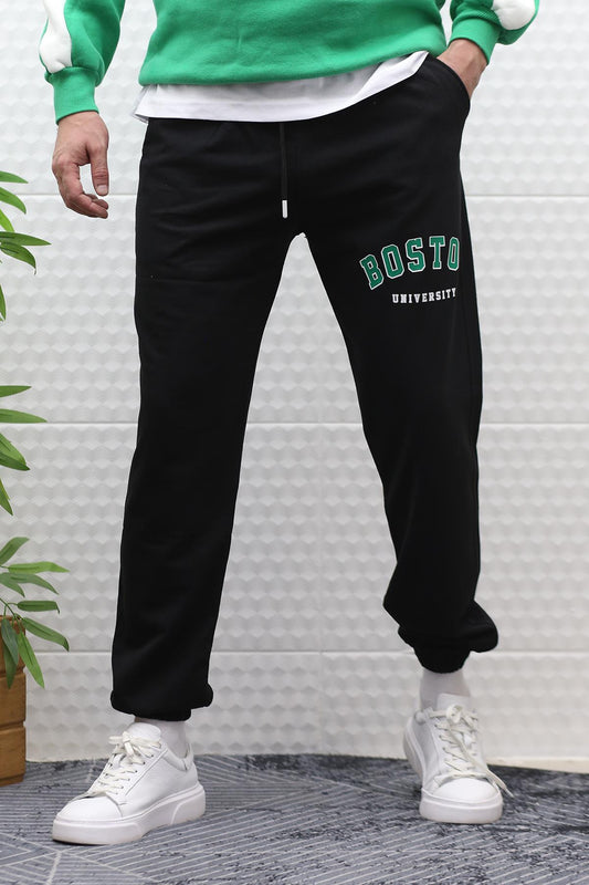 Erkek Eşofman Altı Yazlık Boston Baskılı - Siyah