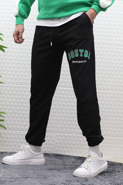 Erkek Eşofman Altı Yazlık Boston Baskılı - Siyah