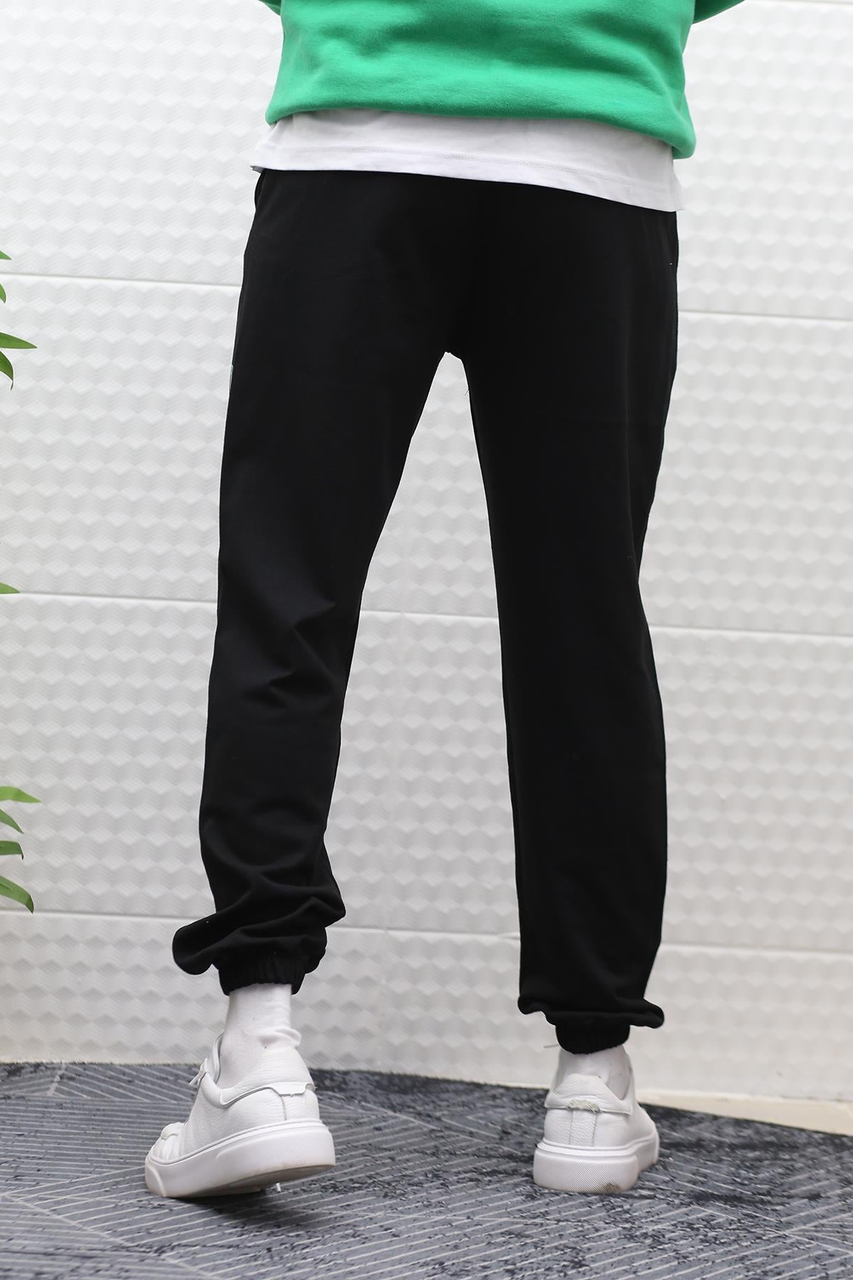 Erkek Eşofman Altı Yazlık Boston Baskılı - Siyah