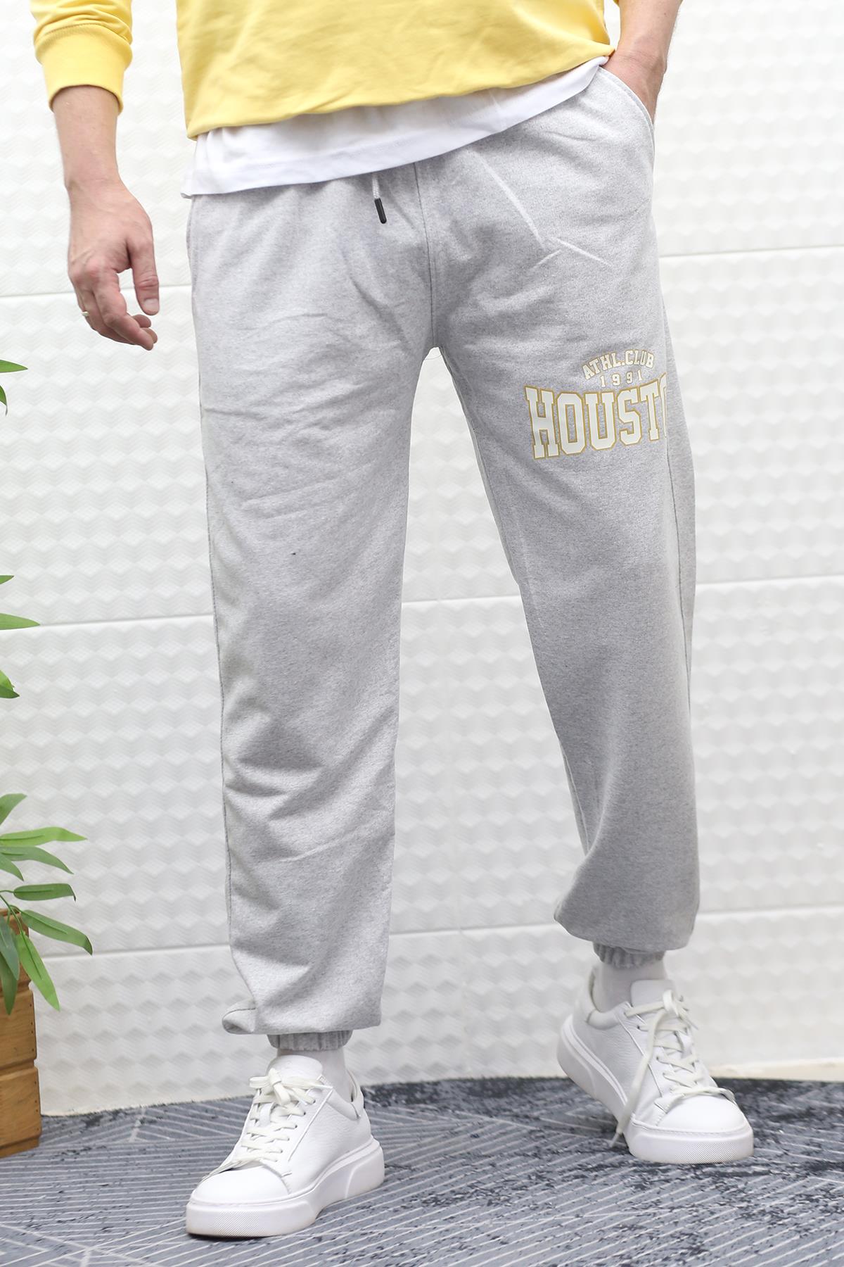 Erkek Eşofman Altı Yazlıkı Houston Baskılı - Gri