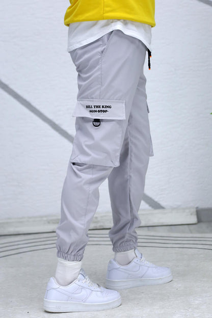 Erkek Fermuar Detaylı Paraşüt Kargo Pantolon (DAR KESİM) - Gri