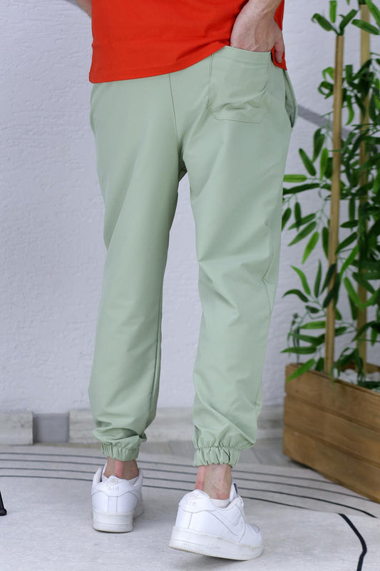Erkek Full Likralı Paça Lastikli Jogger Pantolon - Su Yeşili