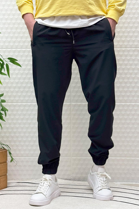 Erkek Full Likralı Paça Lastikli Jogger Pantolon - Siyah