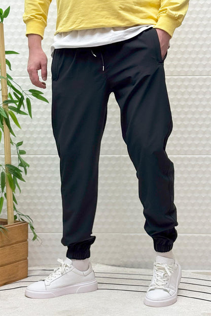 Erkek Full Likralı Paça Lastikli Jogger Pantolon - Siyah