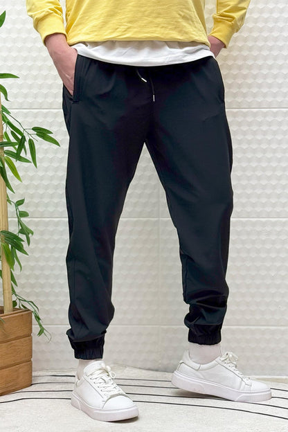 Erkek Full Likralı Paça Lastikli Jogger Pantolon - Siyah