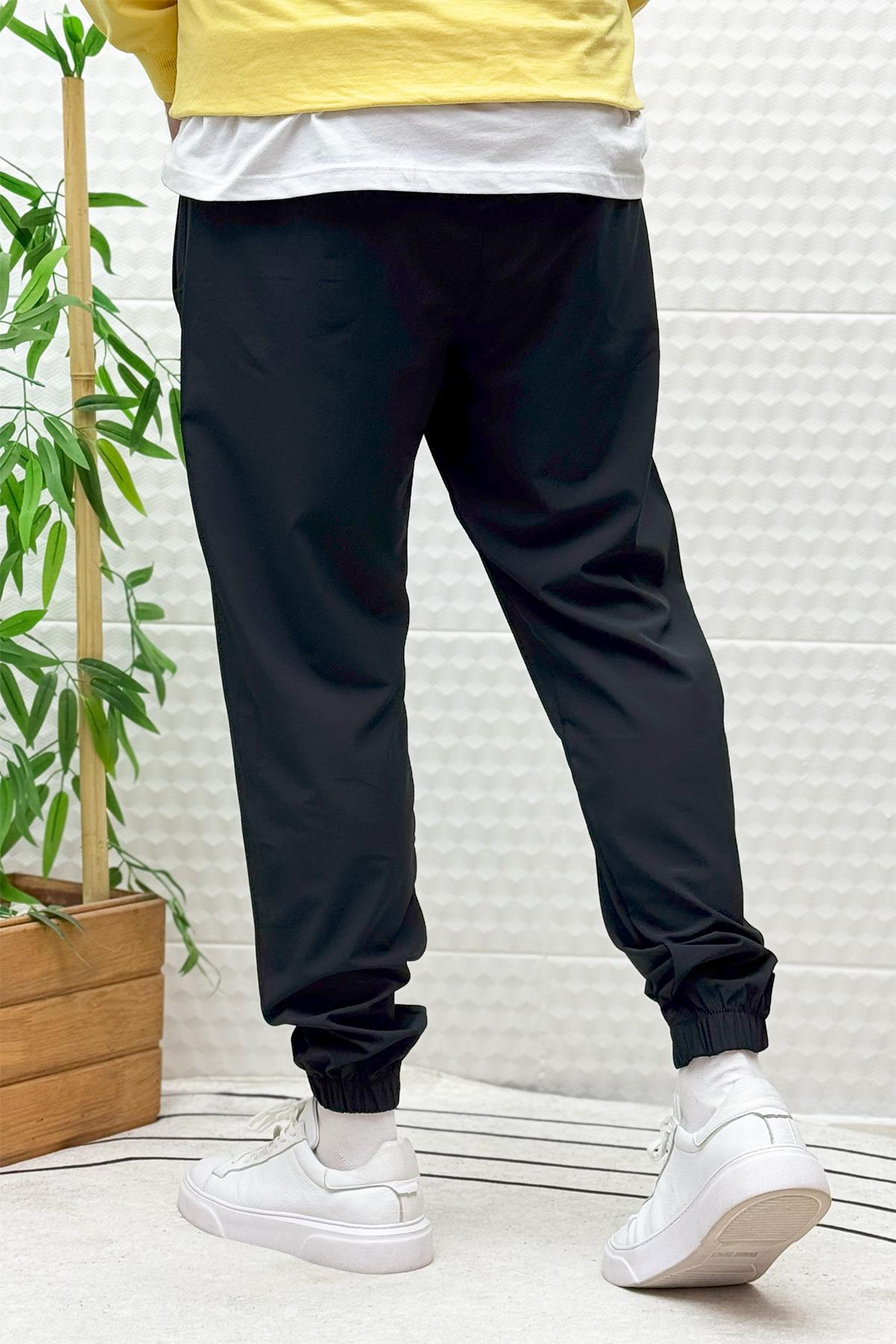 Erkek Full Likralı Paça Lastikli Jogger Pantolon - Siyah