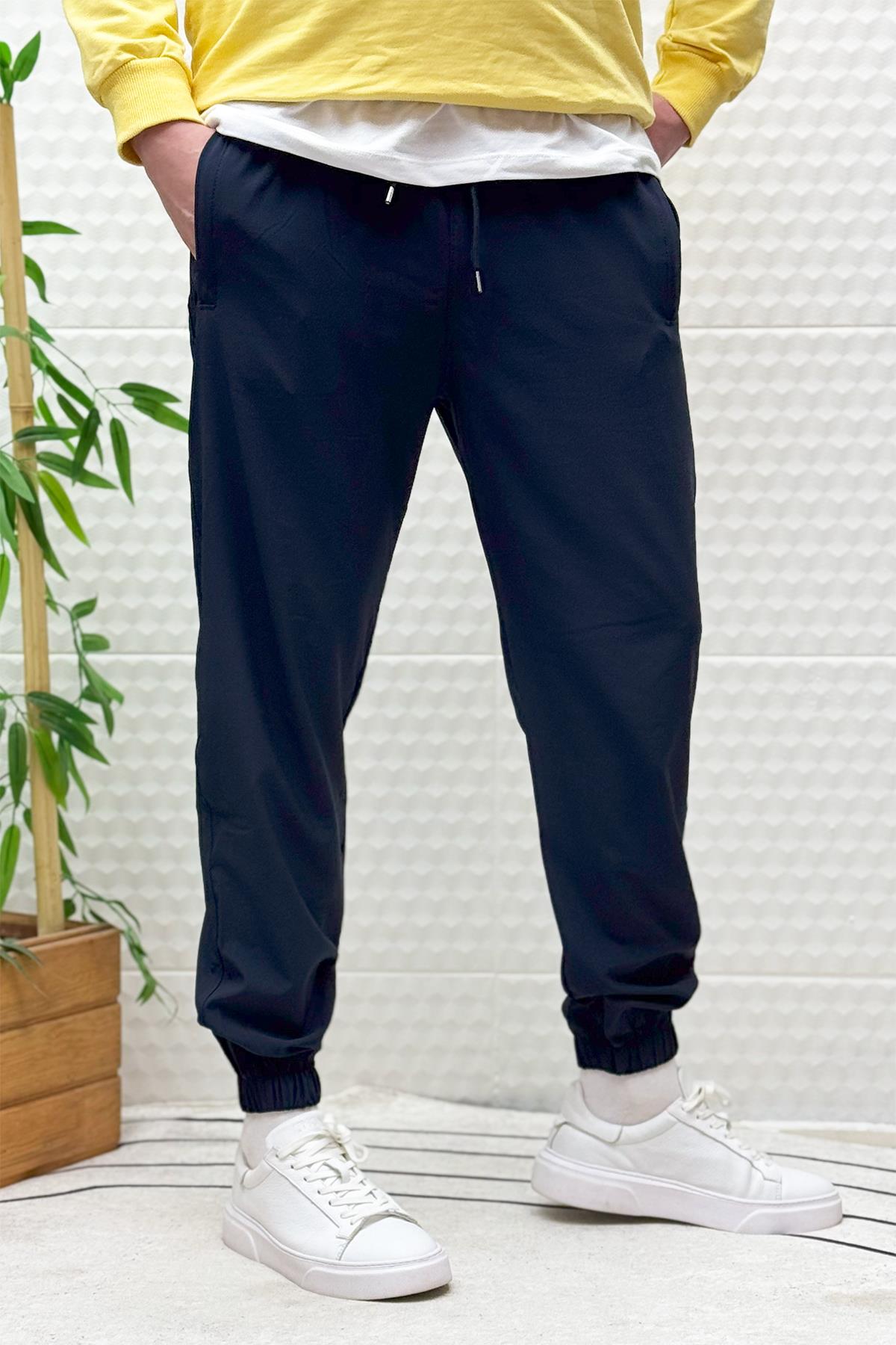 Erkek Full Likralı Paça Lastikli Jogger Pantolon - Lacivert