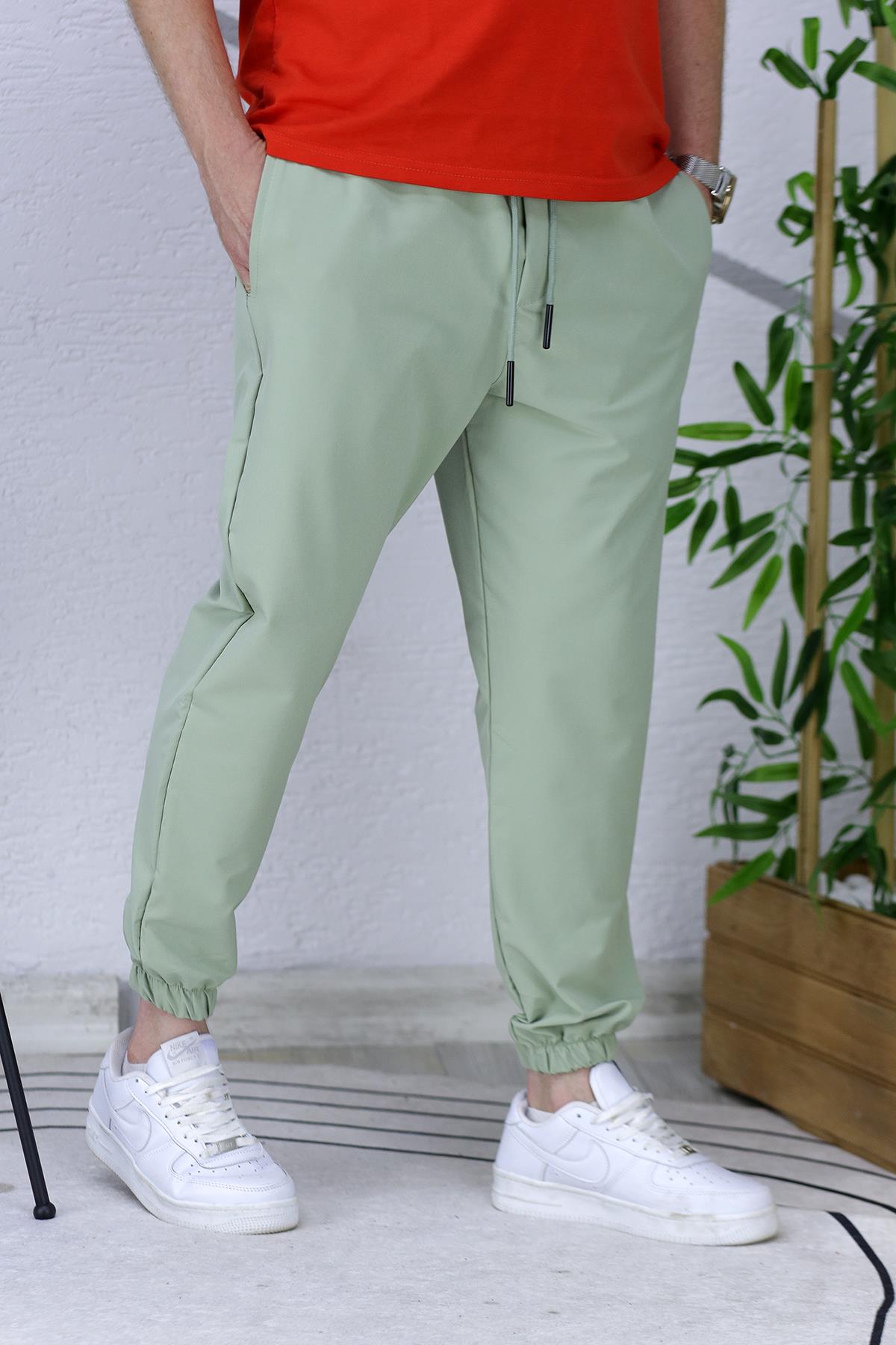 Erkek Full Likralı Paça Lastikli Jogger Pantolon - Su Yeşili