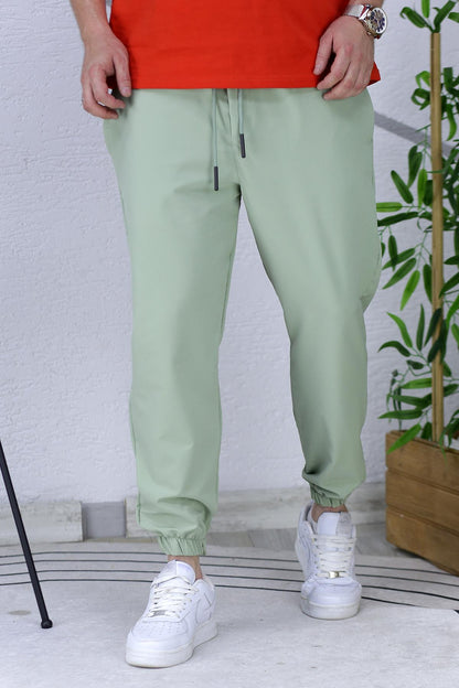 Erkek Full Likralı Paça Lastikli Jogger Pantolon - Su Yeşili
