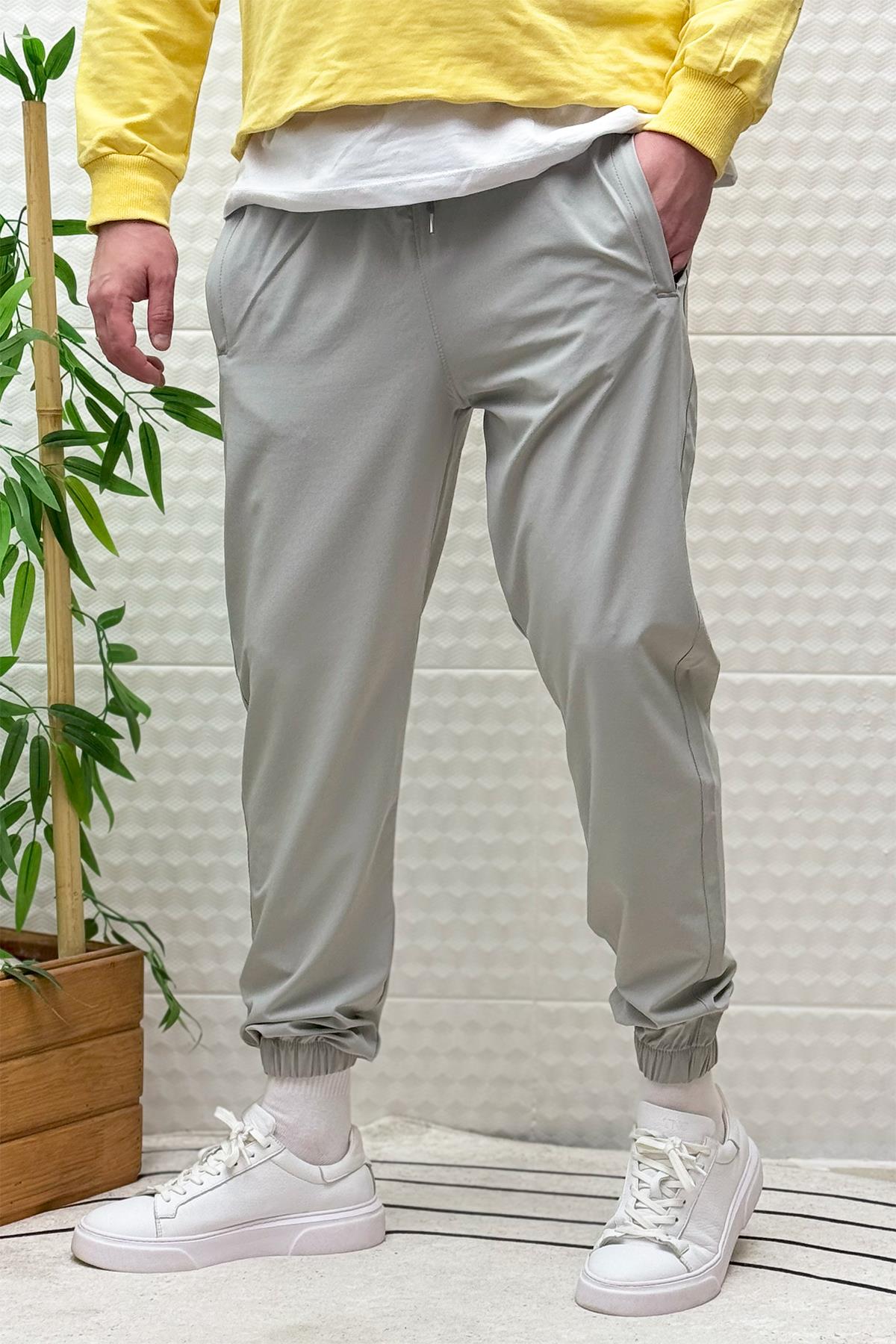 Erkek Full Likralı Paça Lastikli Jogger Pantolon - Gri