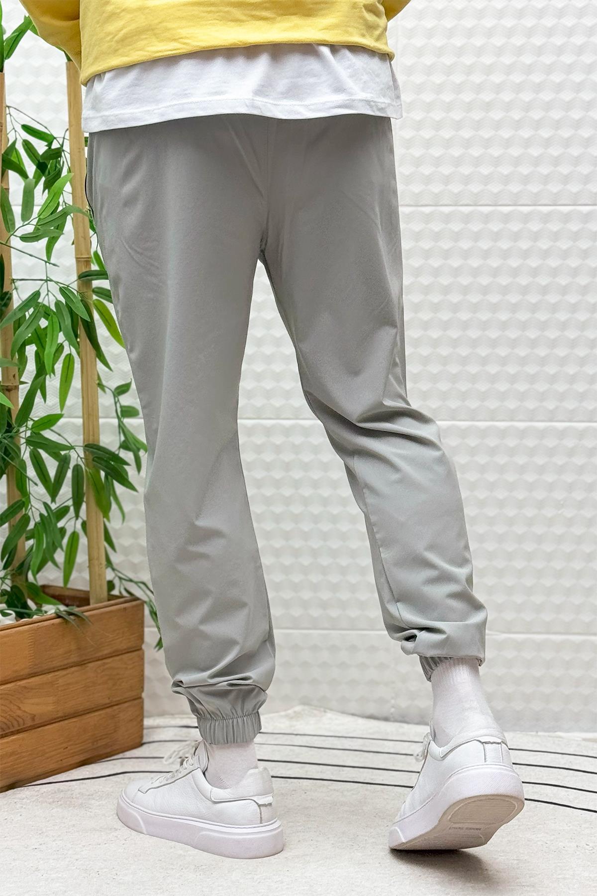 Erkek Full Likralı Paça Lastikli Jogger Pantolon - Gri