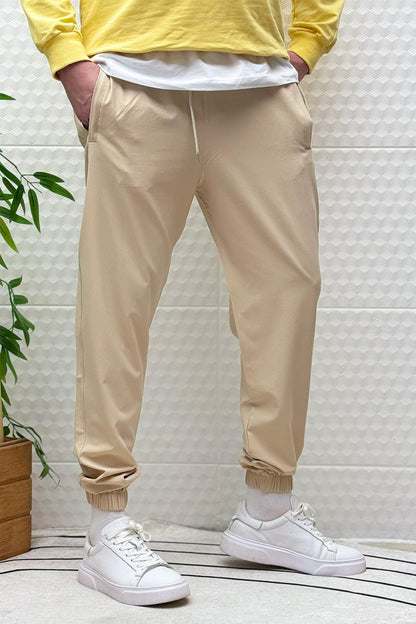 Erkek Full Likralı Paça Lastikli Jogger Pantolon - Bej