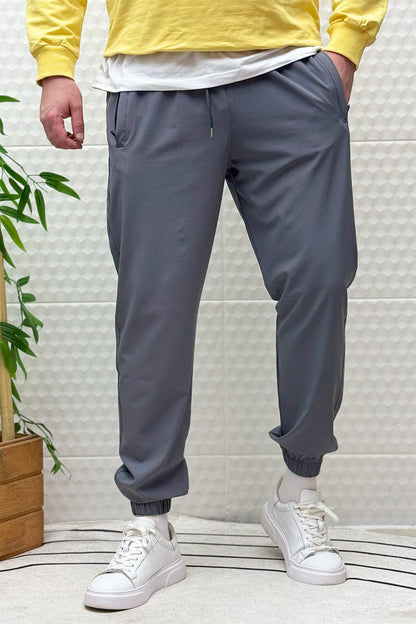 Erkek Full Likralı Paça Lastikli Jogger Pantolon - Koyu Gri