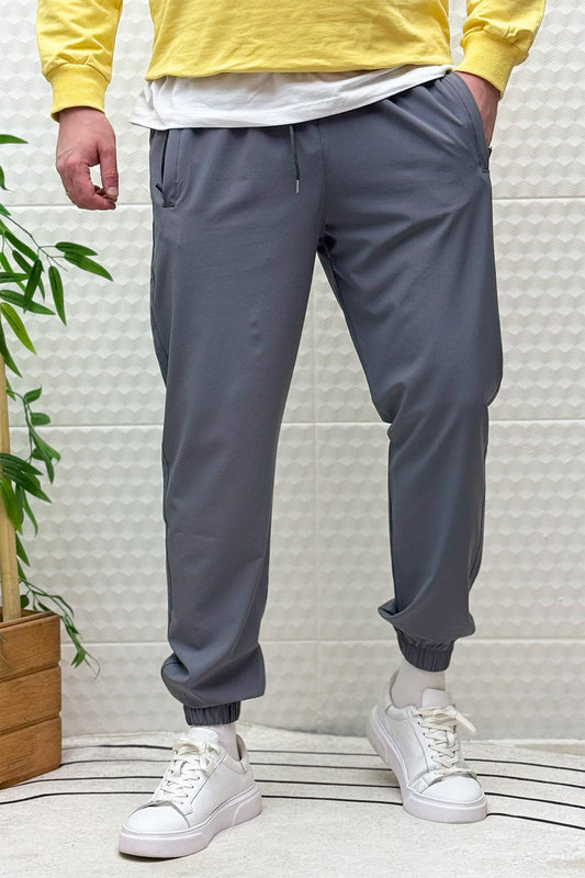 Erkek Full Likralı Paça Lastikli Jogger Pantolon - Koyu Gri