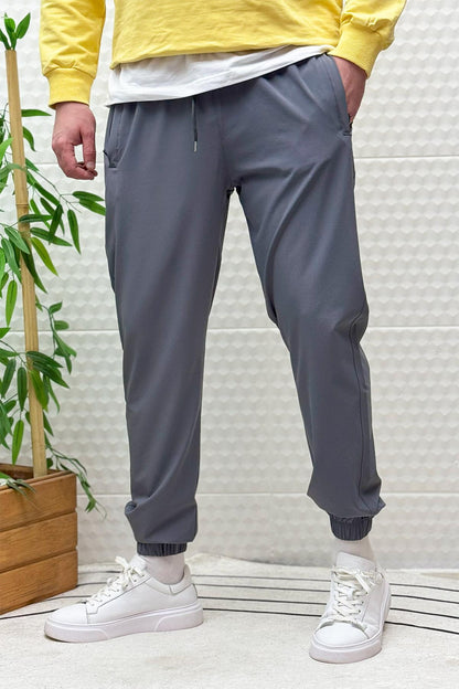 Erkek Full Likralı Paça Lastikli Jogger Pantolon - Koyu Gri