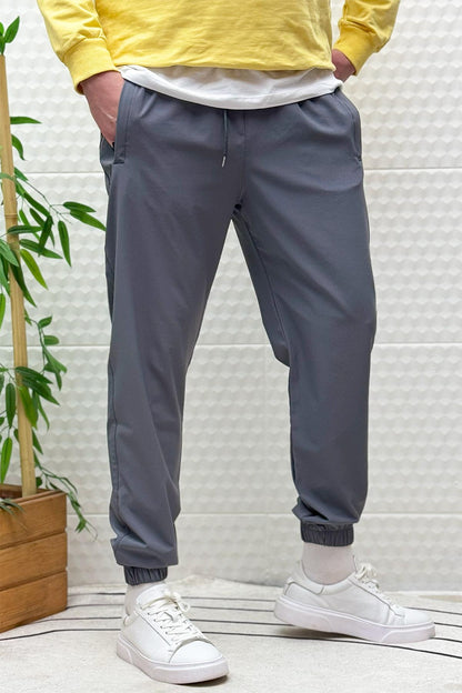 Erkek Full Likralı Paça Lastikli Jogger Pantolon - Koyu Gri
